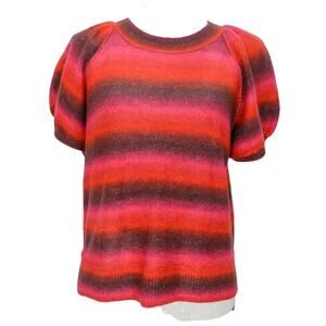Universal Thread Puff‎ Sleeve Sweater Size S Pink Maroon Ombre Stripes